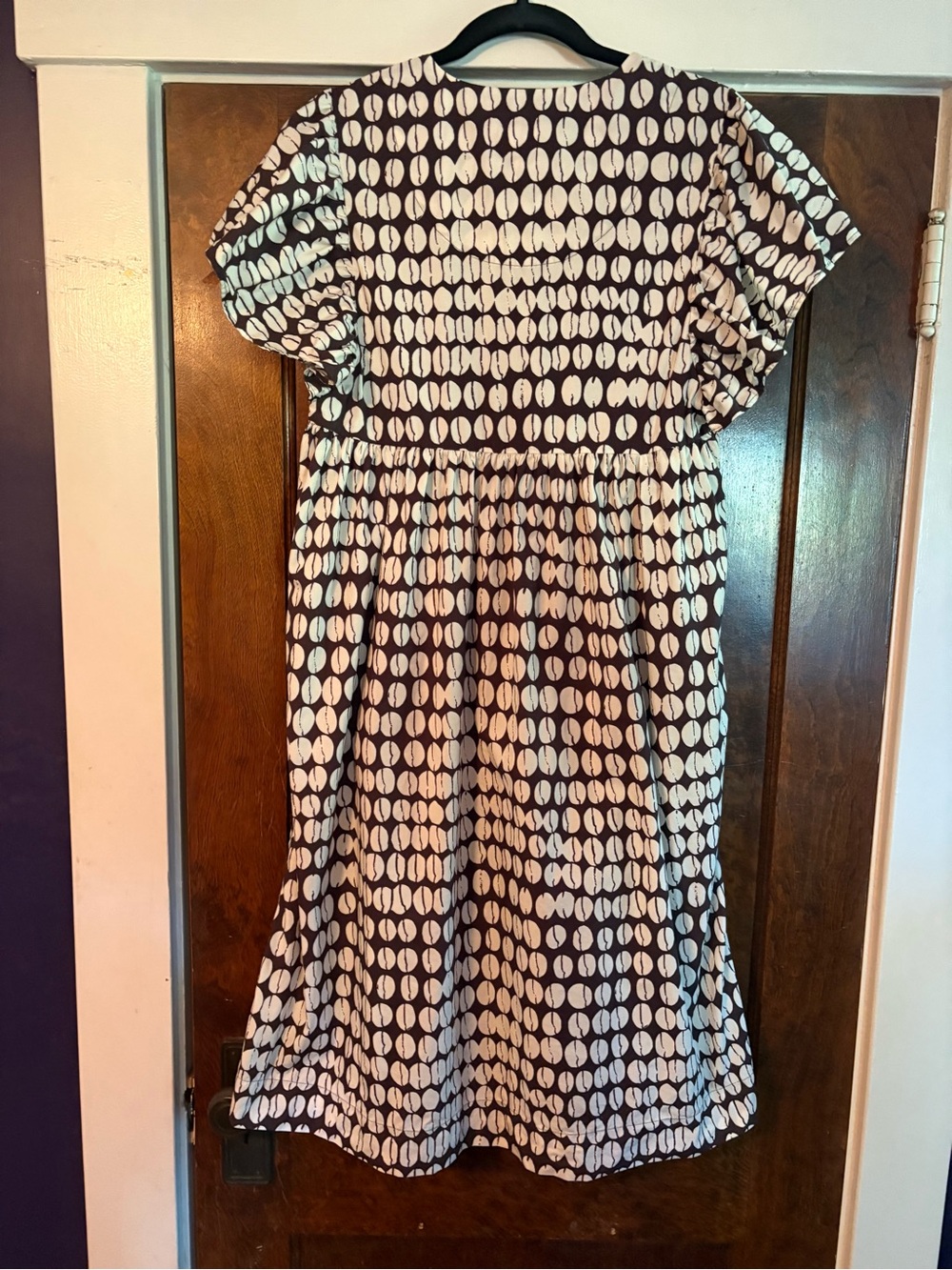 Anthropologie Maeve Printed Flutter-Sleeve Cotton Babydoll Midi Dress in Cocoa - Picture 6 of 11
